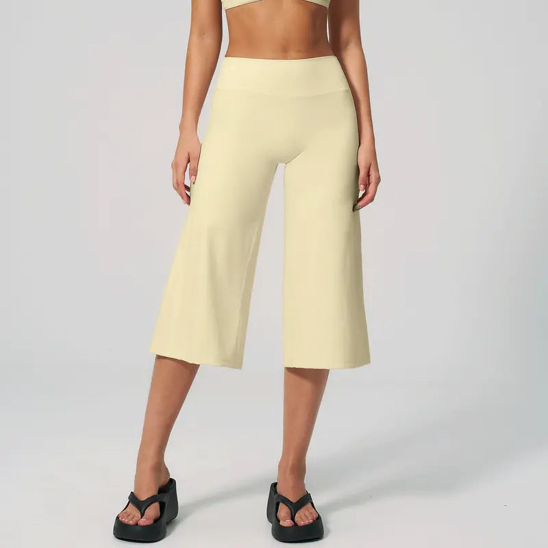 TIMEOFF Women's High Waist V‑Shaped Back Cropped Wide Leg Capris