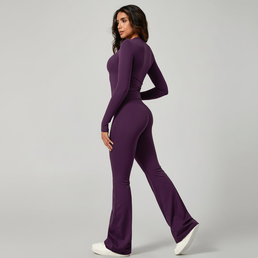 Long‑Sleeve Top & Flare Leggings 2‑Piece Active Set