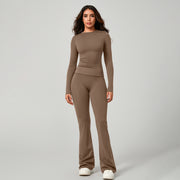 Long‑Sleeve Top & Flare Leggings 2‑Piece Active Set