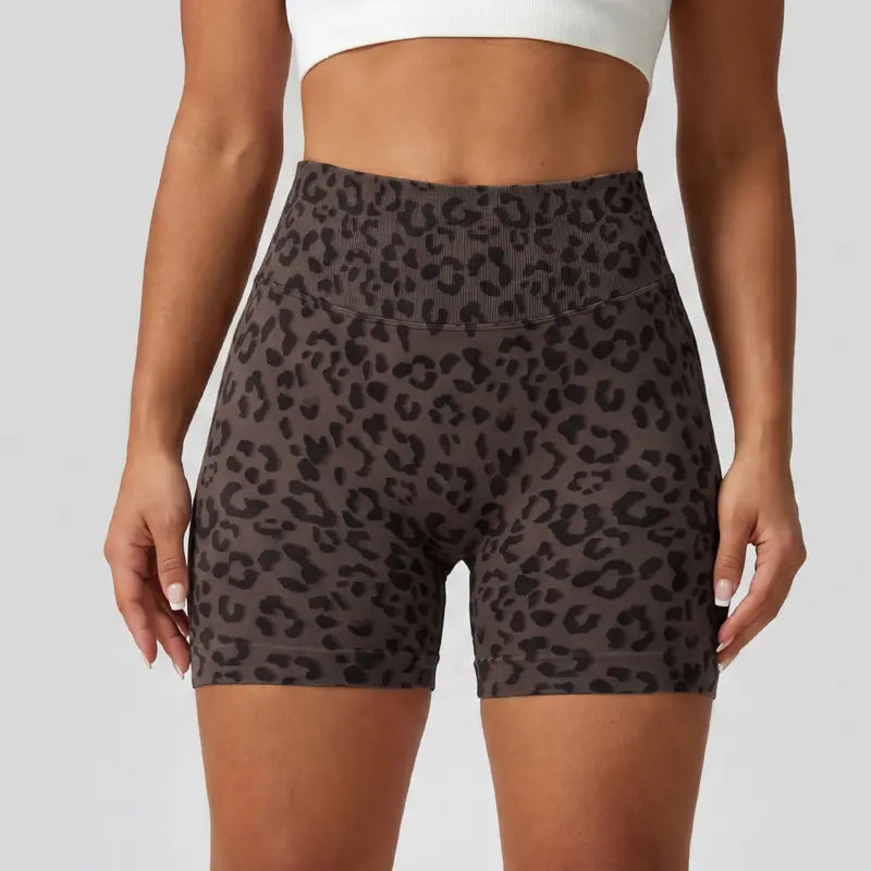 Women's Wide High Waist Leopard Print Ribbed Biker Shorts