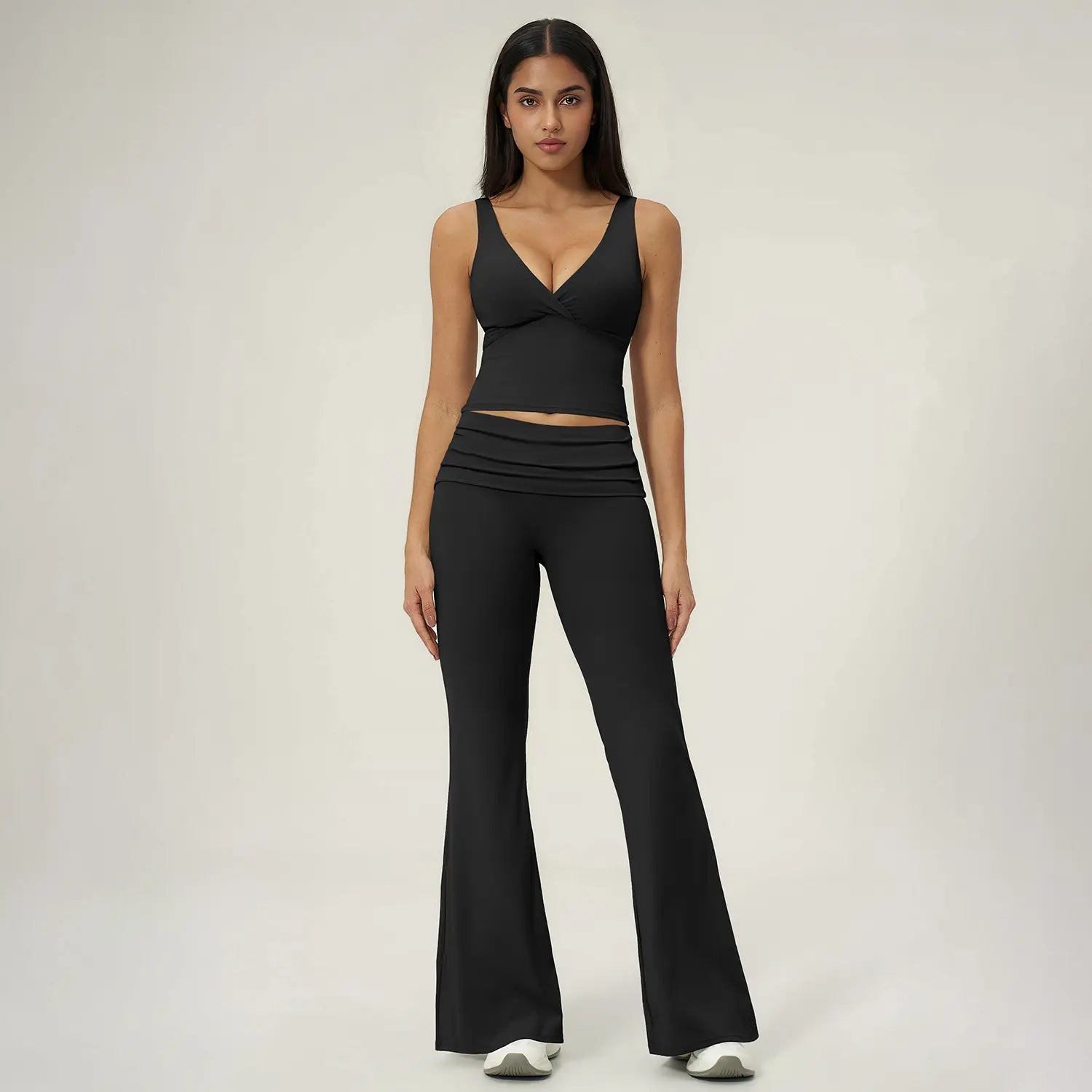TIMEOFF Women's 2-Piece V-Neck Yoga Outfits