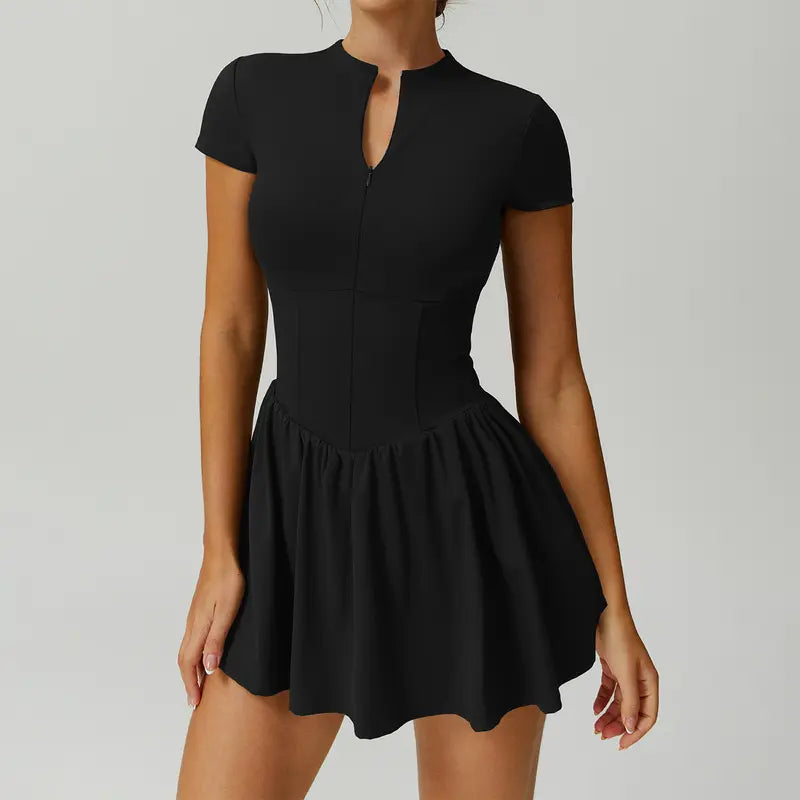 TIMEOFF Women's Short Sleeve Zip-Up Mock Neck Athletic Romper