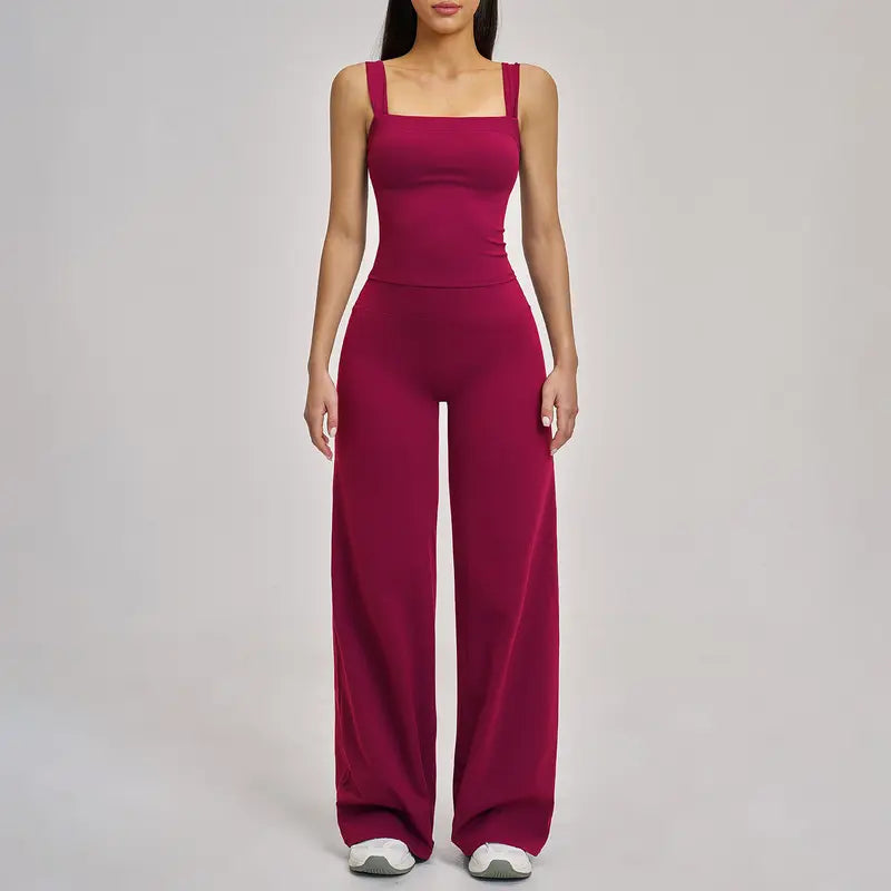 TIMEOFF Women's Cutout Hollow Back Wide Leg Shaping Yoga Jumpsuit