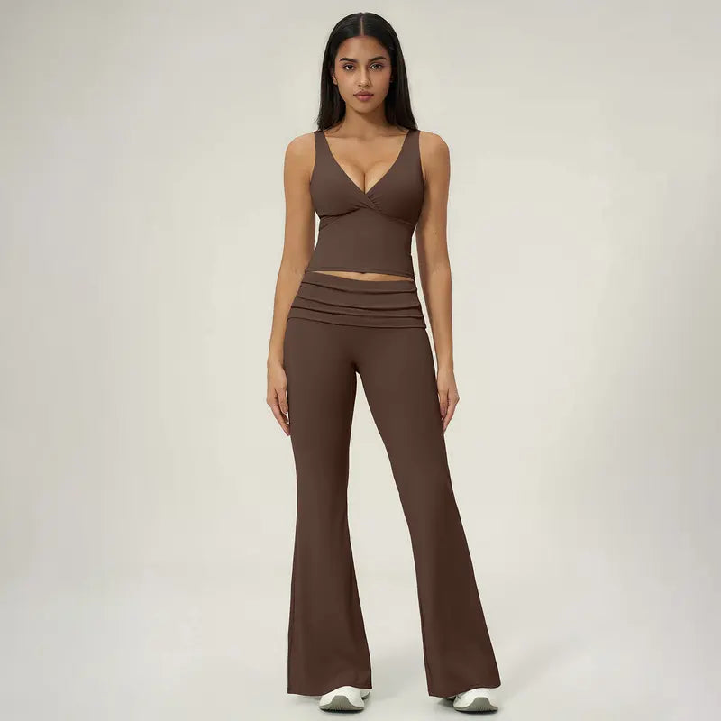 TIMEOFF Women's 2-Piece V-Neck Yoga Outfits