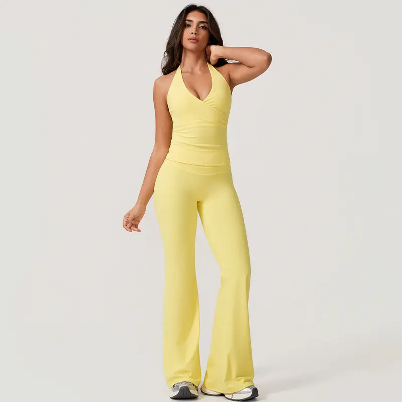 TimeOFF Women's 2-Piece  Deep V-Neck Activewear Set