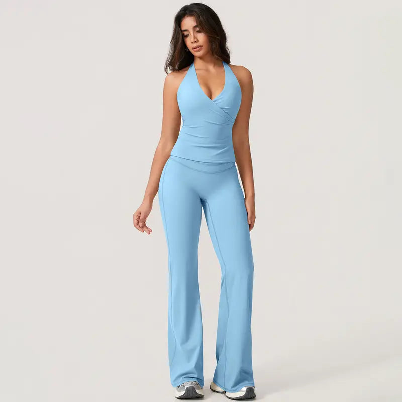 TimeOFF Women's 2-Piece  Deep V-Neck Activewear Set