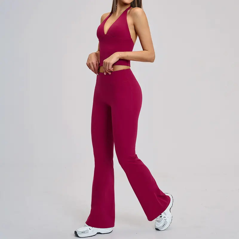 TIMEOFF Women's 2-Piece Halter Open-Back Gym Workout Set