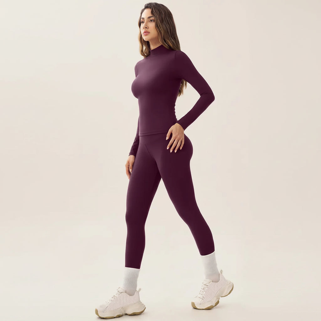 Mock Neck Long Sleeve Top & High Waist Leggings Active Set