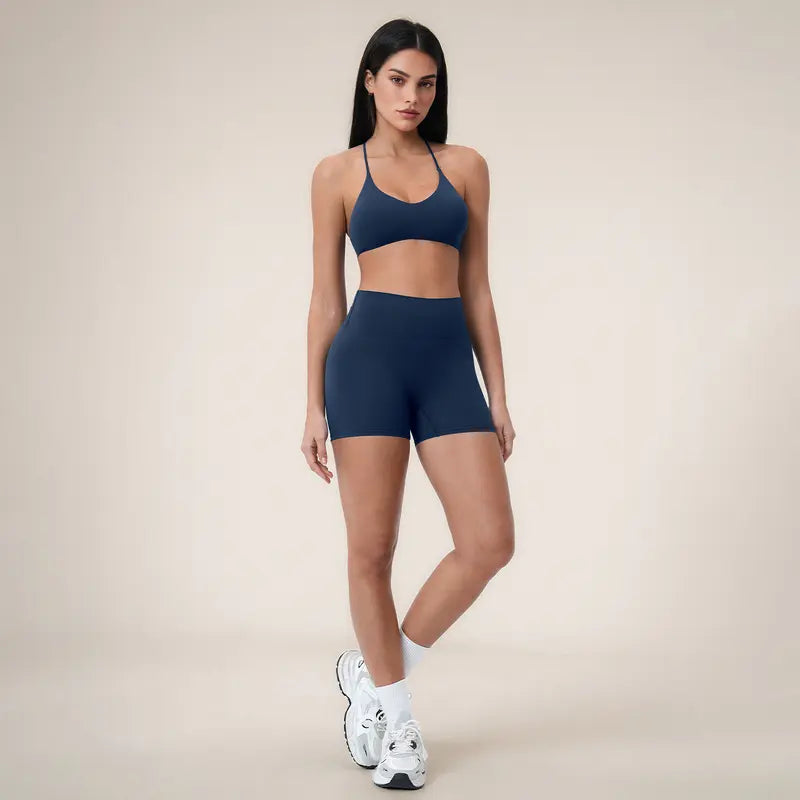 TIMEOFF Women's 2-Piece Y-Back Sports Bra & High Waist Biker Shorts Set