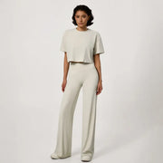Oversized Crop Top & High Waist Wide Leg Pants Active Set