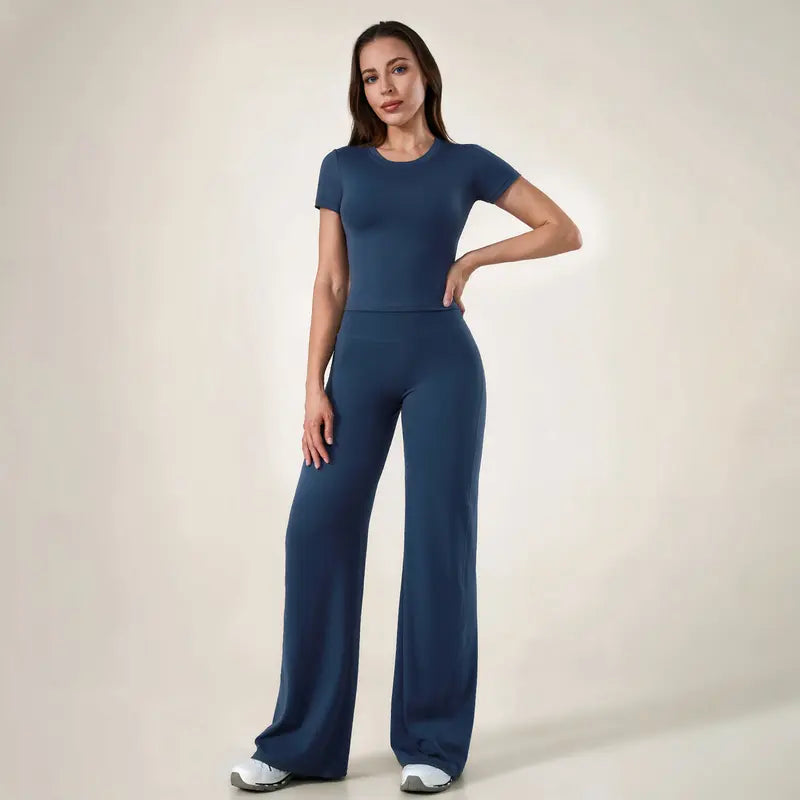 TimeOFF Women's 2-Piece Short Sleeve Workout Set