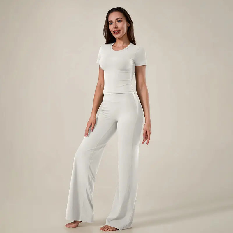 TimeOFF Women's 2-Piece Short Sleeve Workout Set