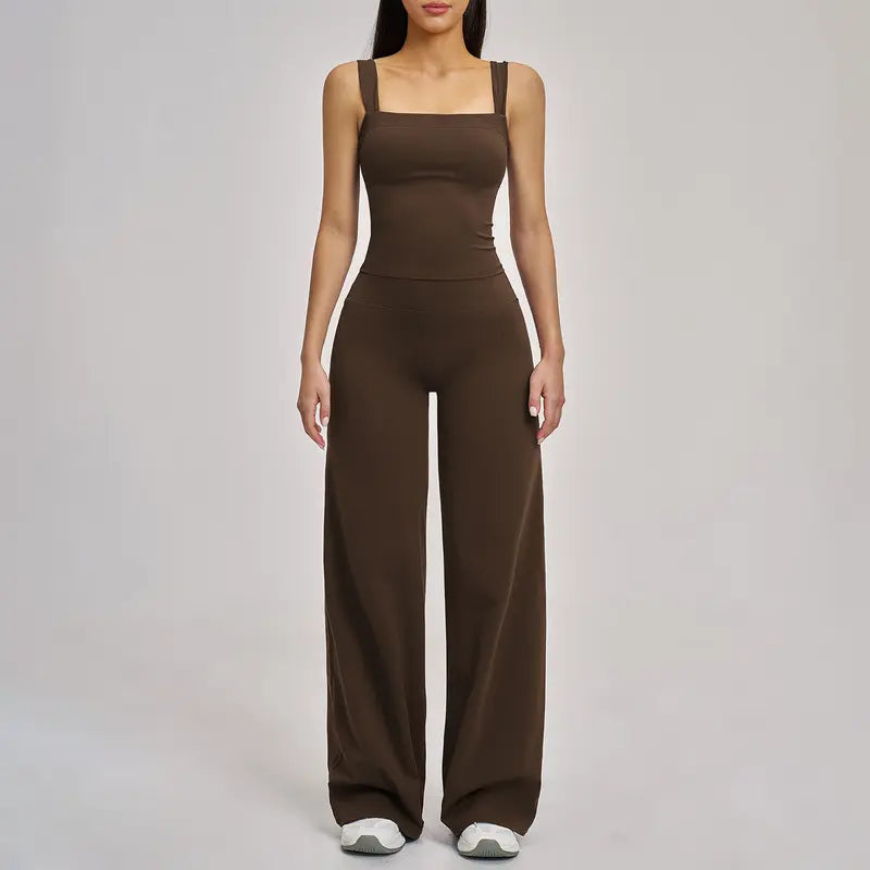 TIMEOFF Women's Cutout Hollow Back Wide Leg Shaping Yoga Jumpsuit