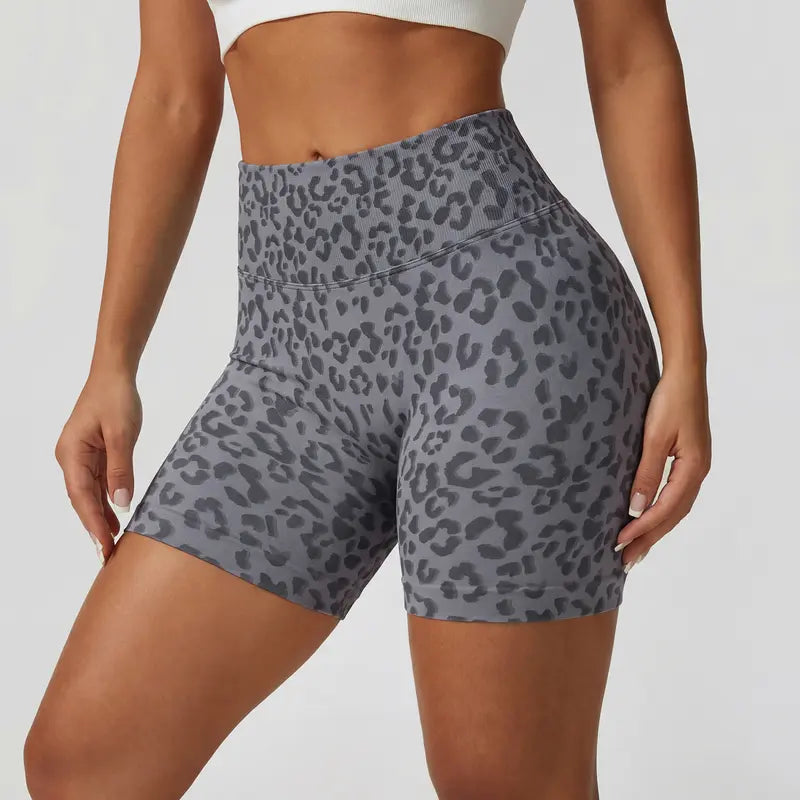 TIMEOFF Women's Wide High Waist Leopard Print Ribbed Biker Shorts