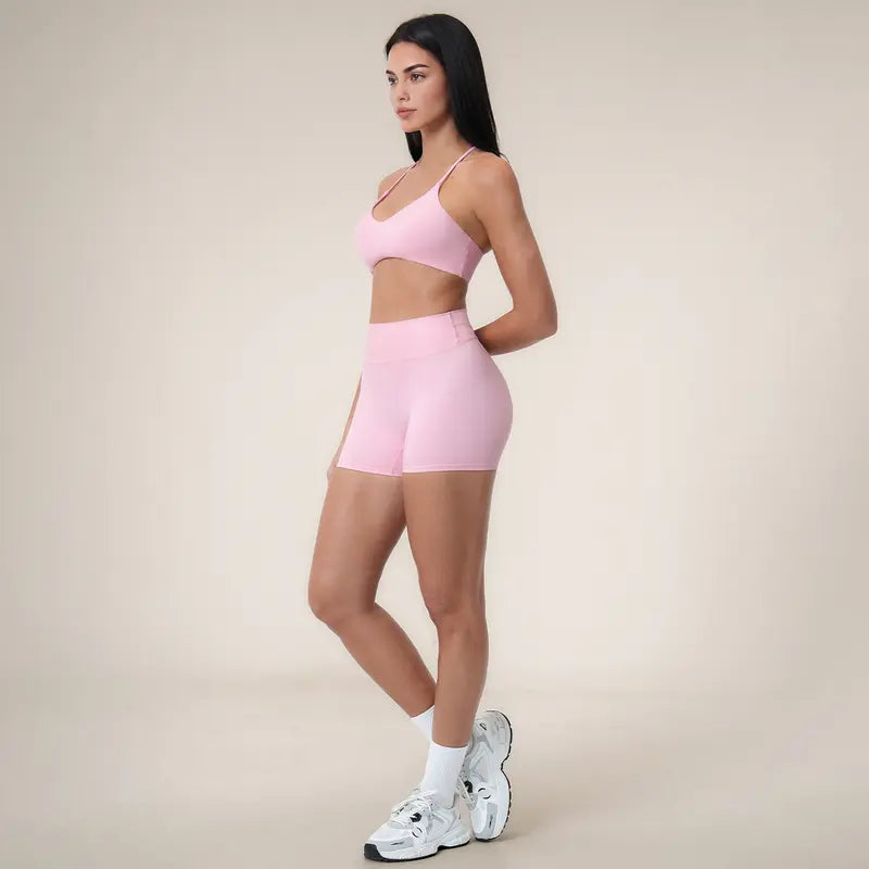 TIMEOFF Women's 2-Piece Y-Back Sports Bra & High Waist Biker Shorts Set