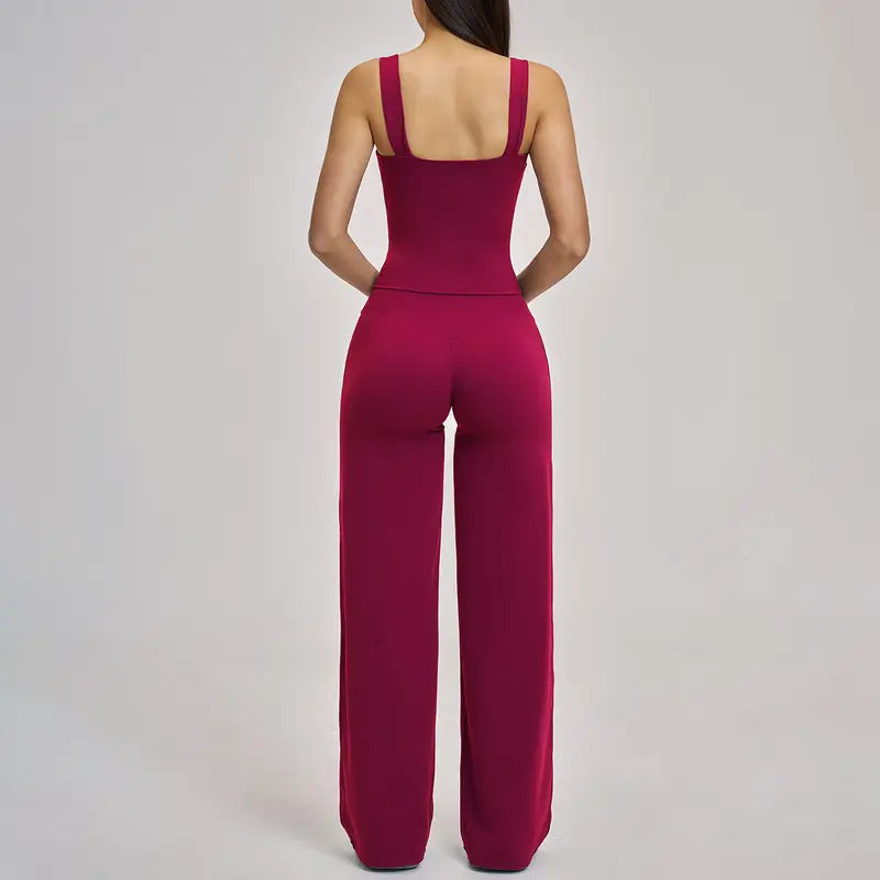 TIMEOFF Women's Cutout Hollow Back Wide Leg Shaping Yoga Jumpsuit