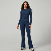 Long‑Sleeve Top & Flare Leggings 2‑Piece Active Set