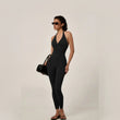 Women's Halter U Back Full Length Workout Jumpsuit