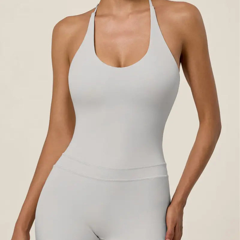 TIMEOFF Women's Halter U-Neck Capri One Piece Workout Jumpsuit