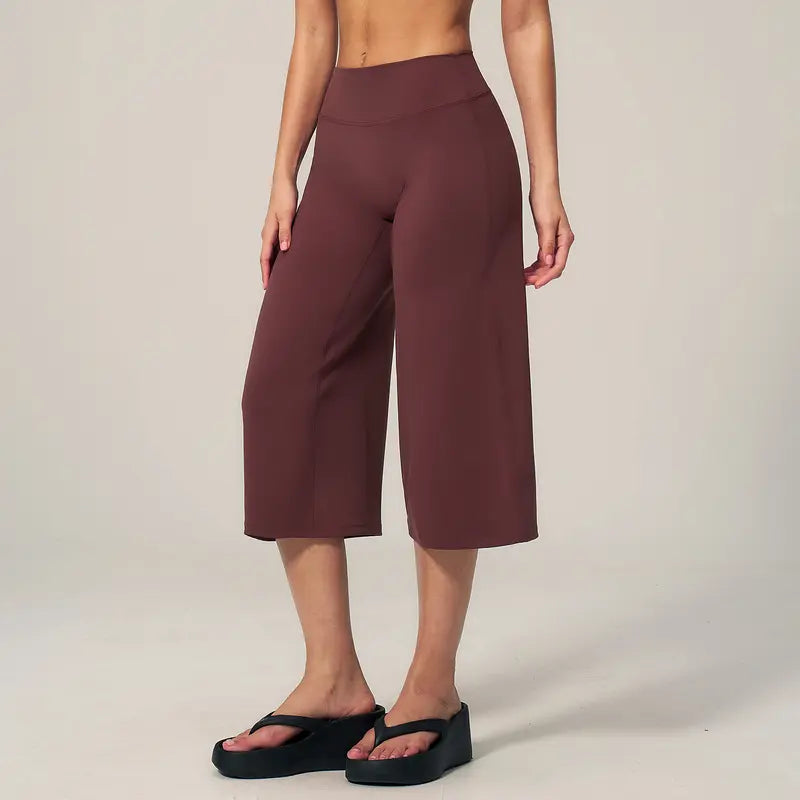 TIMEOFF Women's High Waist V‑Shaped Back Cropped Wide Leg Capris