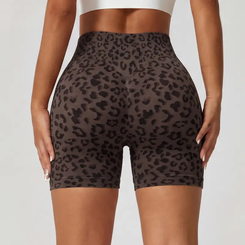 TIMEOFF Women's Wide High Waist Leopard Print Ribbed Biker Shorts