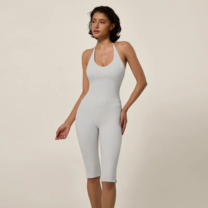 TIMEOFF Women's Halter U-Neck Capri One Piece Workout Jumpsuit