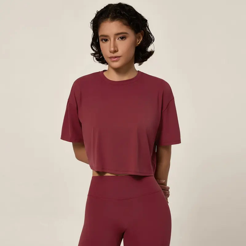 Oversized Crop Top & High Waist Wide Leg Pants Active Set