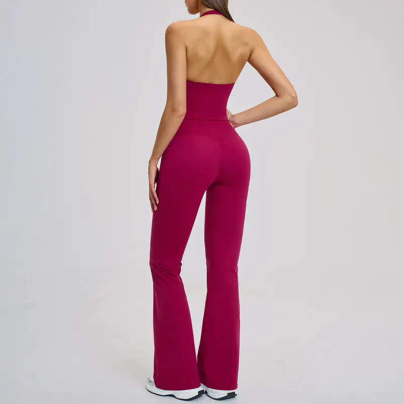 TIMEOFF Women's 2-Piece Halter Open-Back Gym Workout Set