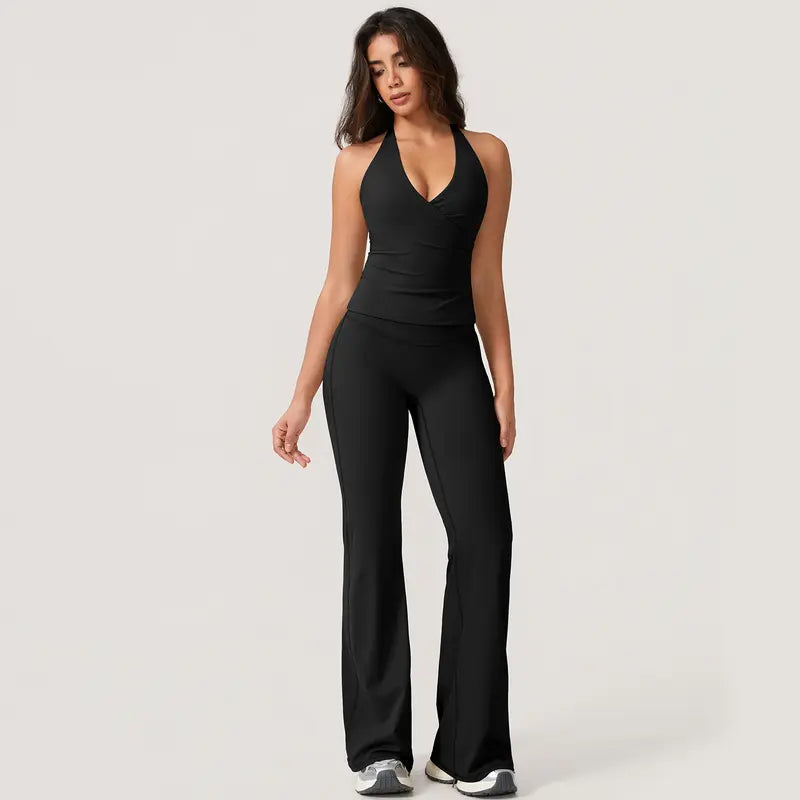TimeOFF Women's 2-Piece  Deep V-Neck Activewear Set