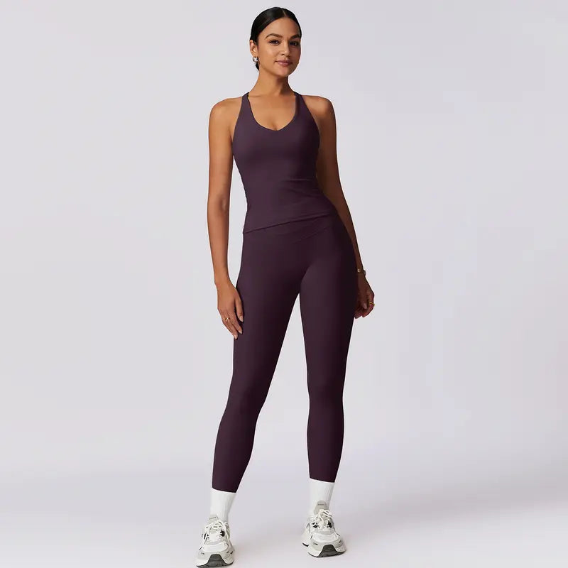 TimeOFF Women's Crisscross Back Tank & High-Waist Butt-Lift Leggings Set