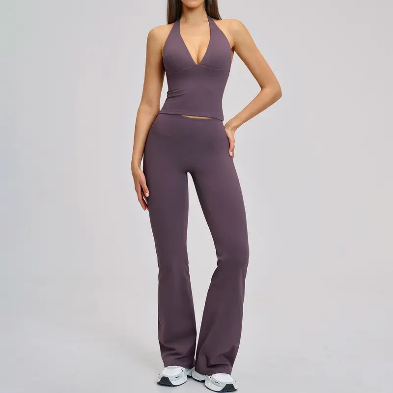 TIMEOFF Women's 2-Piece Halter Open-Back Gym Workout Set