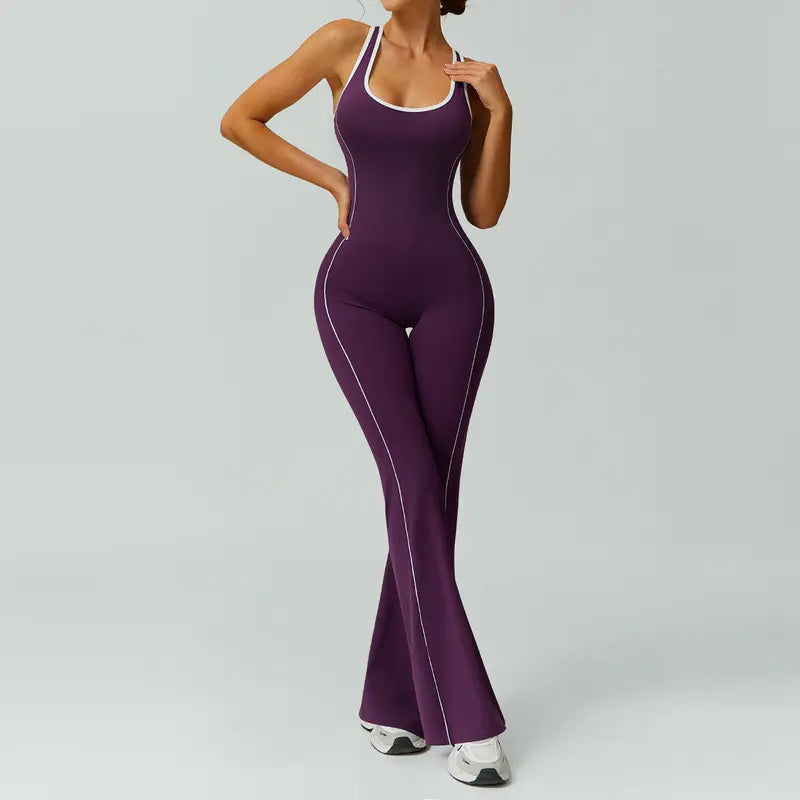 TimeOFF Women's Two-Piece Open-Back Tank & Flared Leggings Set