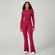 Long‑Sleeve Top & Flare Leggings 2‑Piece Active Set