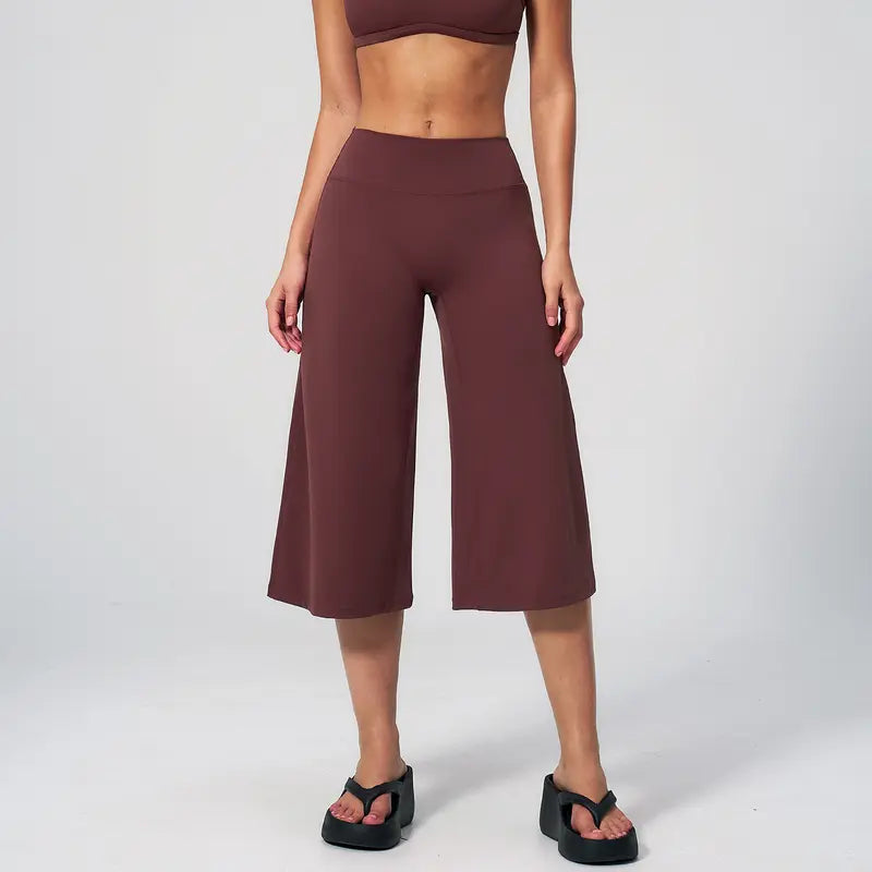 TIMEOFF Women's High Waist V‑Shaped Back Cropped Wide Leg Capris