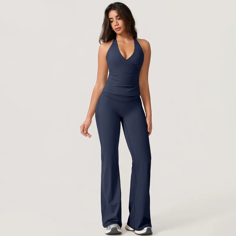 TimeOFF Women's 2-Piece  Deep V-Neck Activewear Set