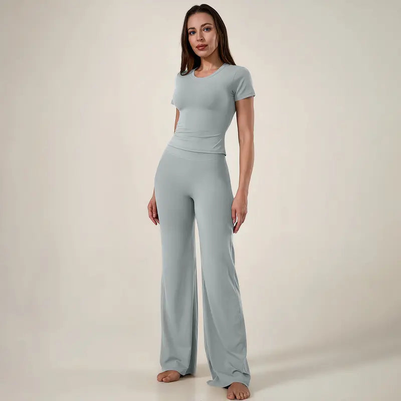 TimeOFF Women's 2-Piece Short Sleeve Workout Set