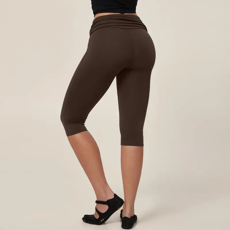 TIMEOFF Women's Fold‑Over Waist Knee‑Length Leggings