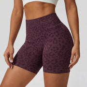 Women's Wide High Waist Leopard Print Ribbed Biker Shorts