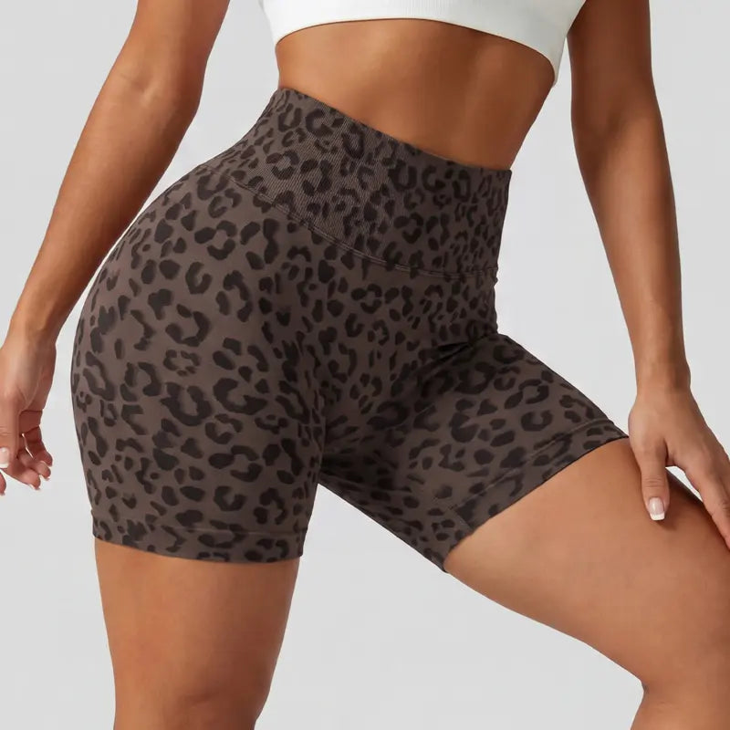 TIMEOFF Women's Wide High Waist Leopard Print Ribbed Biker Shorts