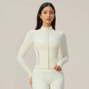 Zip‑Up Jacket & Capri Leggings 2‑Piece Active Set, Slim Fit Thumb‑Hole Workout Outfit