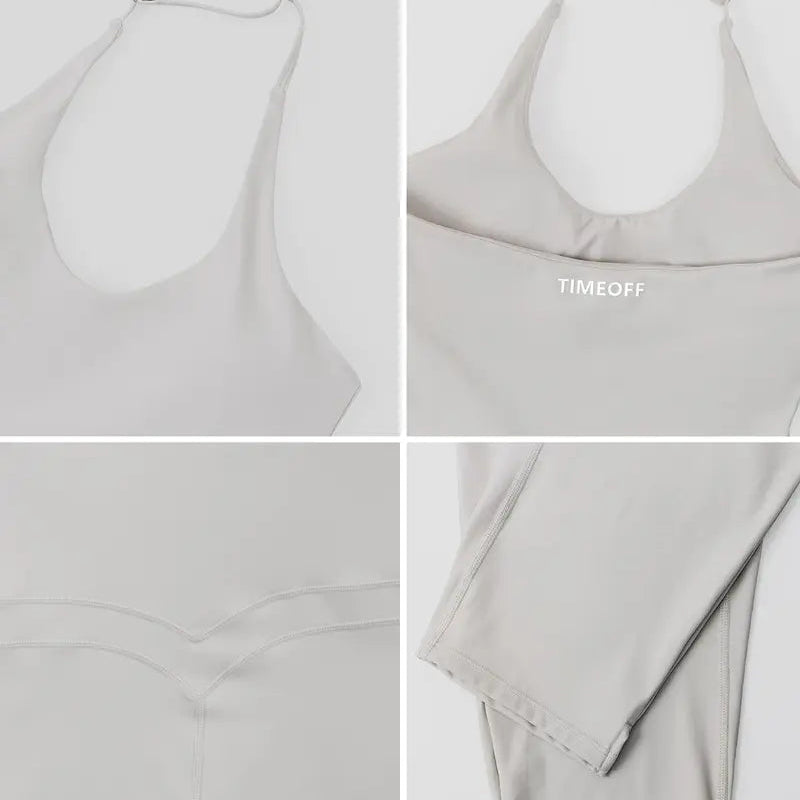 TIMEOFF Women's Halter U-Neck Capri One Piece Workout Jumpsuit