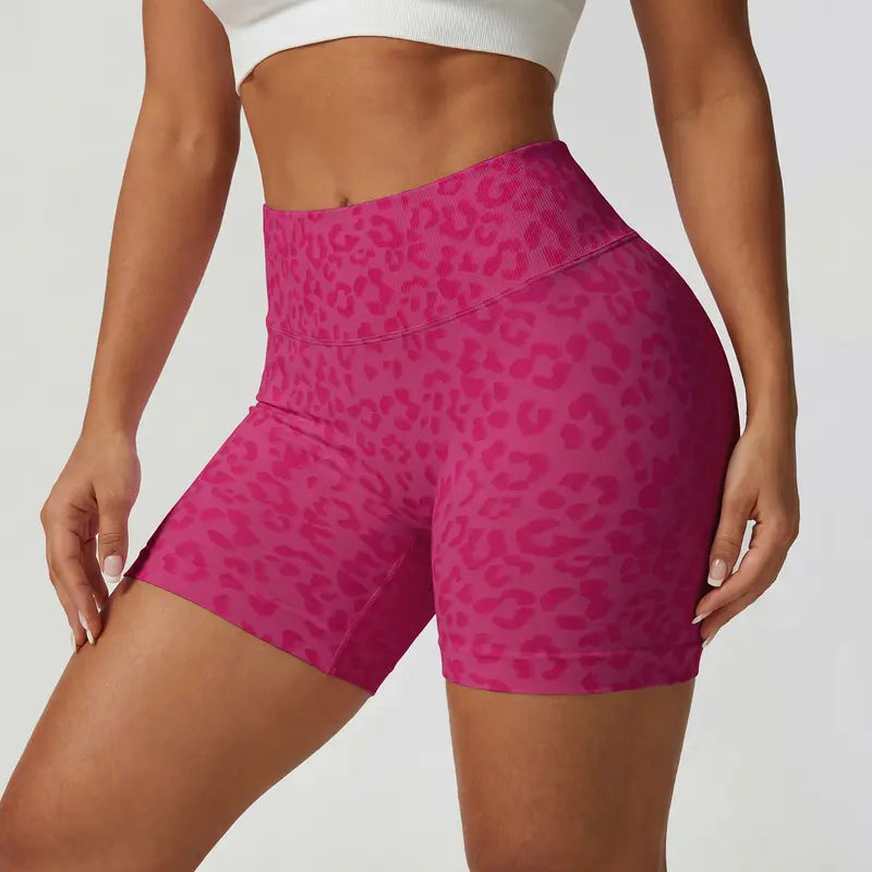 TIMEOFF Women's Wide High Waist Leopard Print Ribbed Biker Shorts