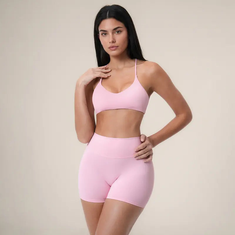 TIMEOFF Women's 2-Piece Y-Back Sports Bra & High Waist Biker Shorts Set