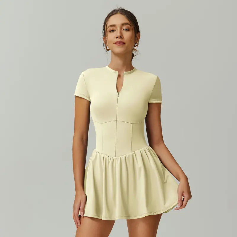 TIMEOFF Women's Short Sleeve Zip-Up Mock Neck Athletic Romper