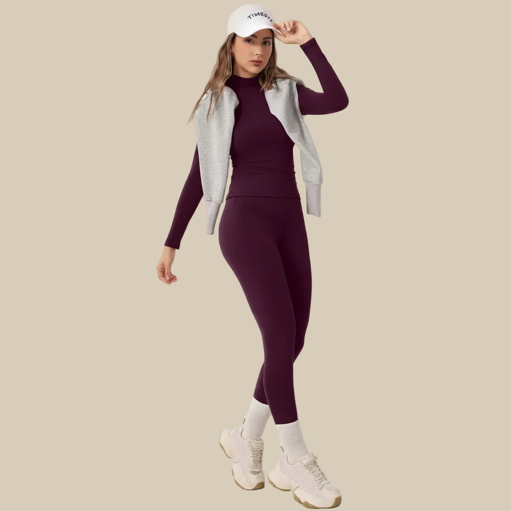 TIMEOFF Mock Neck Long Sleeve Top & High Waist Leggings Active Set