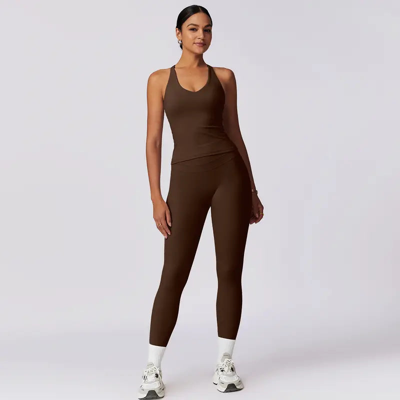 TimeOFF Women's Crisscross Back Tank & High-Waist Butt-Lift Leggings Set