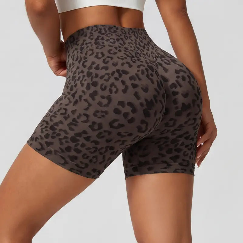 Women's Wide High Waist Leopard Print Ribbed Biker Shorts