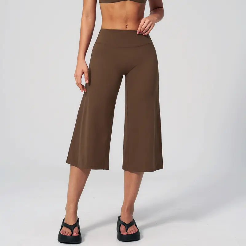 TIMEOFF Women's High Waist V‑Shaped Back Cropped Wide Leg Capris