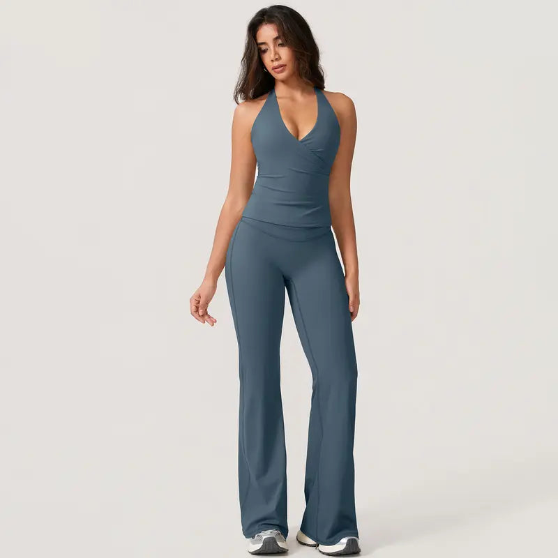 TimeOFF Women's 2-Piece  Deep V-Neck Activewear Set
