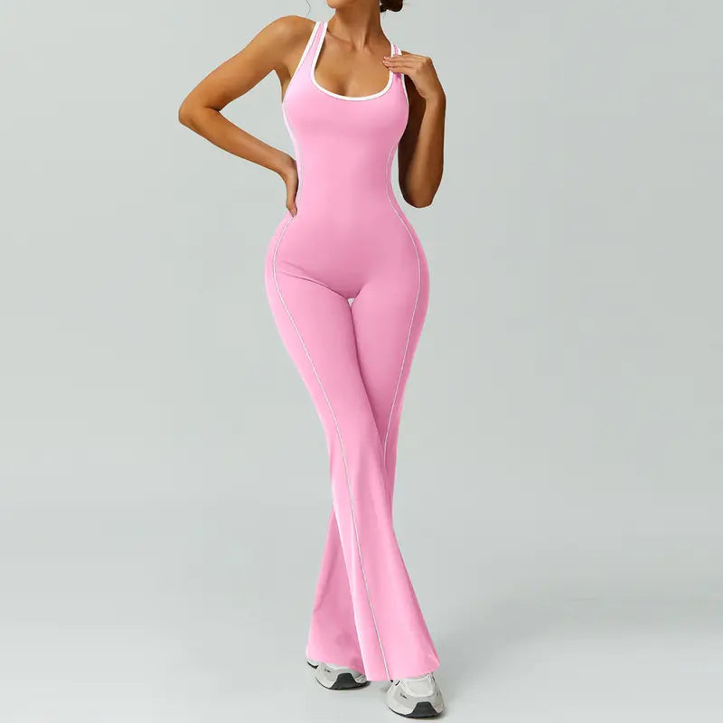 TimeOFF Women's Two-Piece Open-Back Tank & Flared Leggings Set